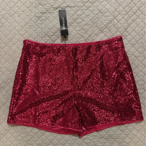NWT Allegra K High Waist Pink Sequin Mini Shorts - Picture 4 of 10
